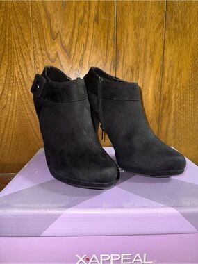 x-appeal Black Suede Ankle Booties with Side Zip